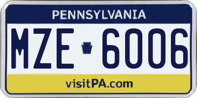 PA license plate MZE6006
