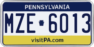 PA license plate MZE6013