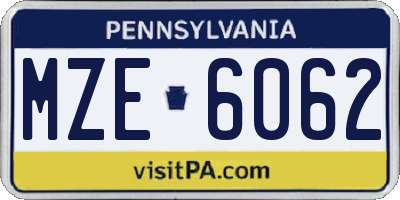 PA license plate MZE6062