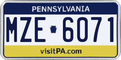 PA license plate MZE6071