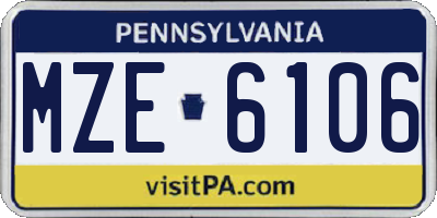 PA license plate MZE6106