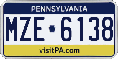 PA license plate MZE6138