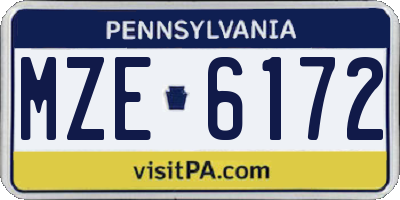 PA license plate MZE6172
