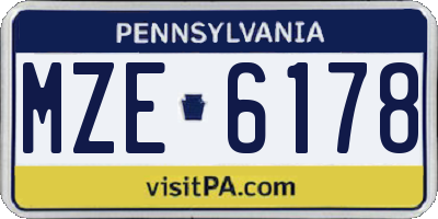 PA license plate MZE6178