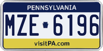 PA license plate MZE6196