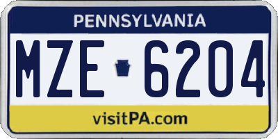 PA license plate MZE6204