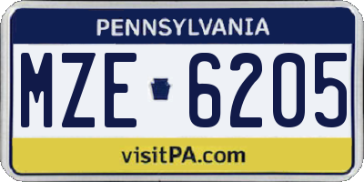 PA license plate MZE6205