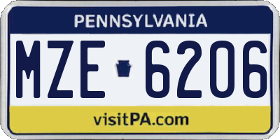 PA license plate MZE6206
