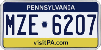 PA license plate MZE6207