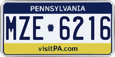 PA license plate MZE6216