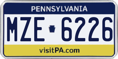 PA license plate MZE6226