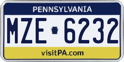 PA license plate MZE6232