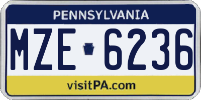 PA license plate MZE6236