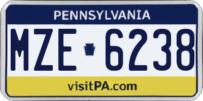 PA license plate MZE6238