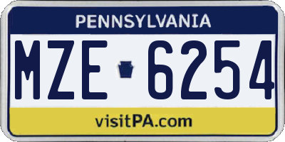 PA license plate MZE6254