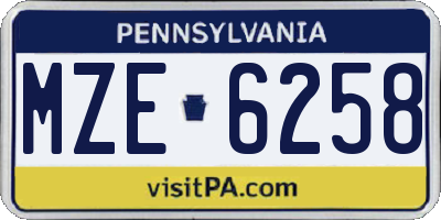PA license plate MZE6258