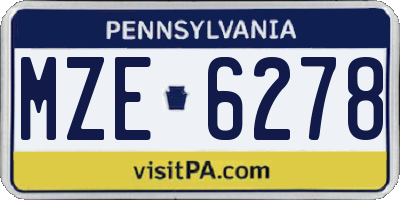 PA license plate MZE6278