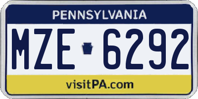 PA license plate MZE6292