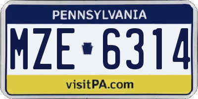 PA license plate MZE6314