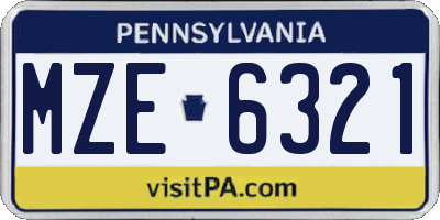 PA license plate MZE6321