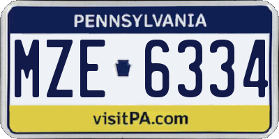PA license plate MZE6334