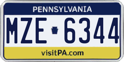 PA license plate MZE6344