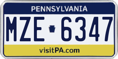 PA license plate MZE6347