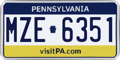 PA license plate MZE6351