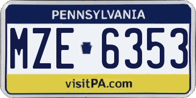 PA license plate MZE6353