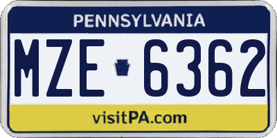 PA license plate MZE6362