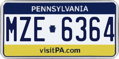 PA license plate MZE6364