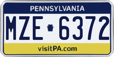 PA license plate MZE6372