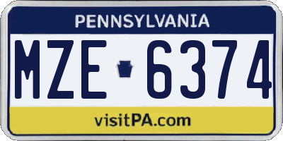 PA license plate MZE6374