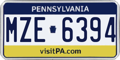 PA license plate MZE6394