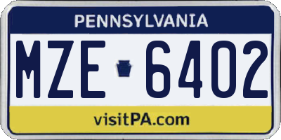 PA license plate MZE6402