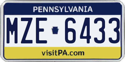 PA license plate MZE6433