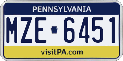 PA license plate MZE6451