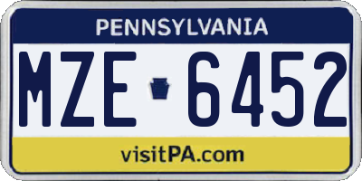 PA license plate MZE6452