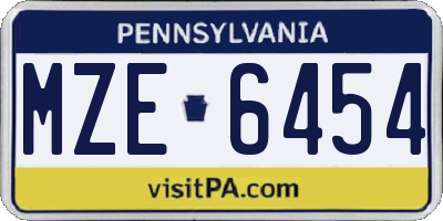 PA license plate MZE6454