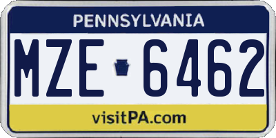 PA license plate MZE6462