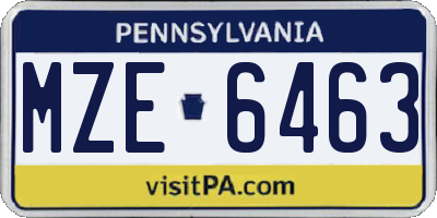 PA license plate MZE6463