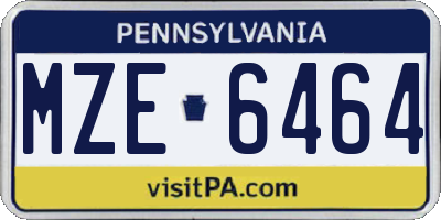 PA license plate MZE6464