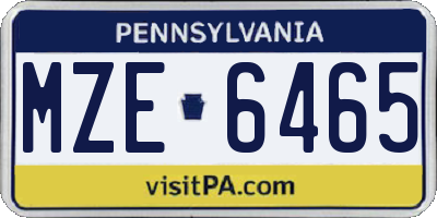 PA license plate MZE6465