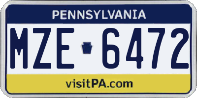 PA license plate MZE6472