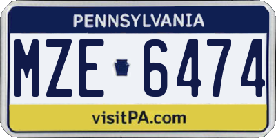 PA license plate MZE6474