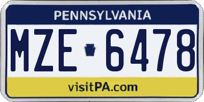 PA license plate MZE6478