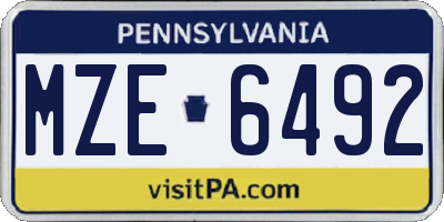 PA license plate MZE6492