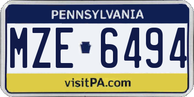 PA license plate MZE6494
