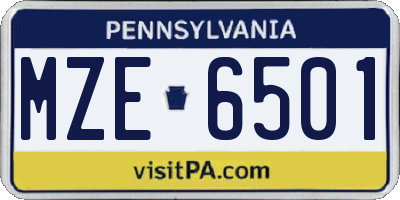 PA license plate MZE6501