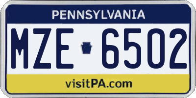 PA license plate MZE6502